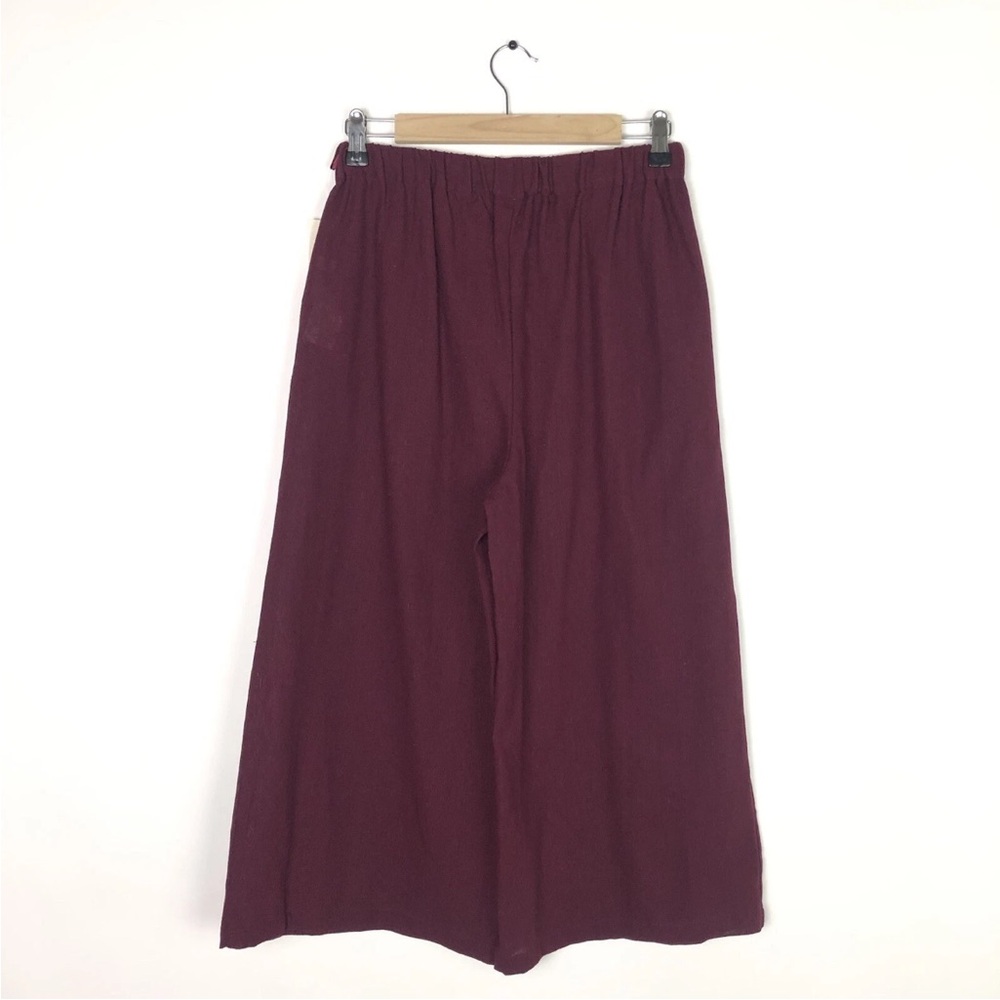 Earth Music Ecology NWT Maroon Burgundy Pull On Wide Leg Pants Size F High Rise